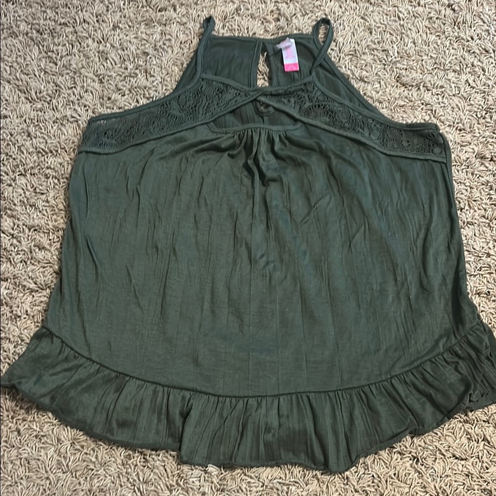 No Boundaries Green Ruffled Tank Top